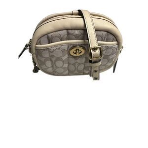 Coach Signature Chain Leather Jacquard Quilt Print Crossbody Bag Stone Ivory